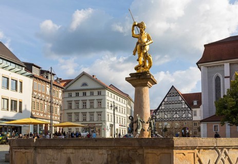 Market fountain with St. George as dragon slayer on the market square