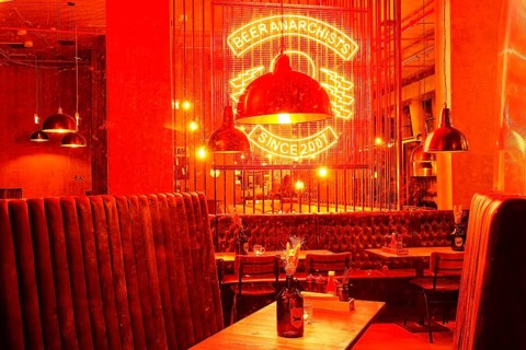 View into a styled bar with special beers