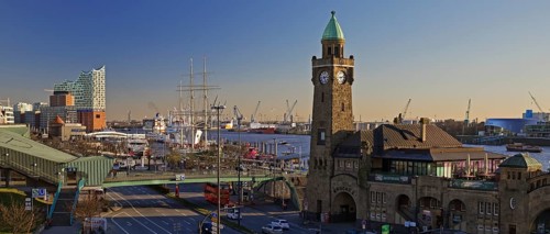 Elbe Philharmonic Hall with clock tower and gauge tower