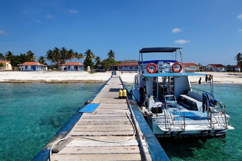 Dive shop boat at the jetty