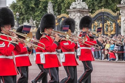 Coldstream guards band playing at changing of the guard