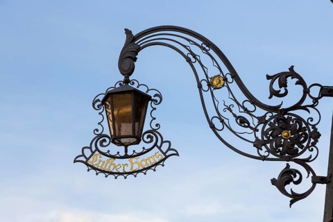 Wrought-iron nose shield with decorations