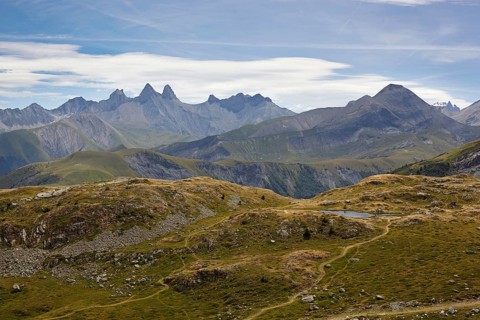 View from Col de la Croix de Fer to Aiguille Centrale d'Arves