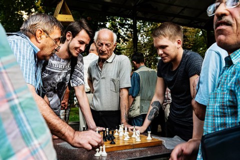 Chess players at Vulytsia Derybasivska or ulitsa Deribasovskaya