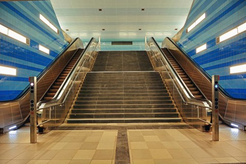 Stairs and two escalators