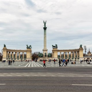 Visitors at the Millennium Monument on Heroes' Square