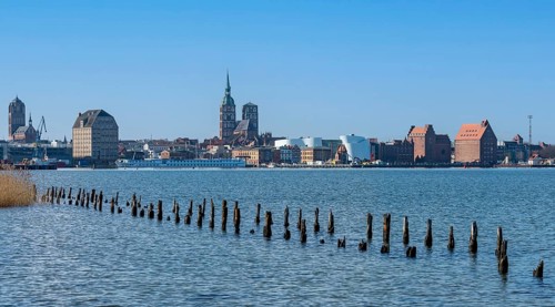 View over the Strelasund crossing to Stralsund