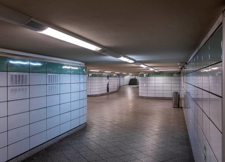 Empty corridors at Schillingstrasse underground station
