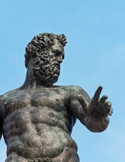 Detail of bronze figure of god Neptune
