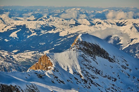View from Mount Kitzsteinhorn on snow covered mountains