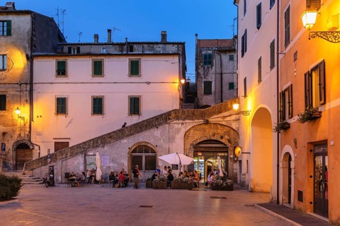 Historic centre of Pitigliano in the evening