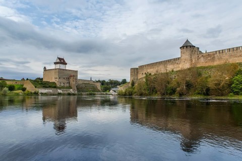 View across the border river Narva