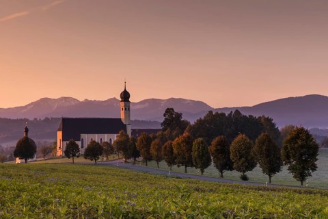 Pastel colours at sunrise at the Wilparting pilgrimage church