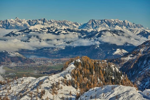 View from Mount Kitzsteinhorn on snow covered mountains
