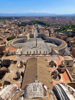 View from the dome of the Basilica of San Pietro or St Peter's Basilica onto St Peter's Square and Via della Conciliazione