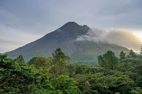 View of Arenal Volcano at sunrise