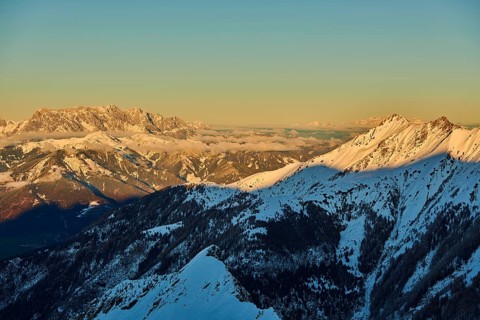 View from Mount Kitzsteinhorn on snow covered mountains