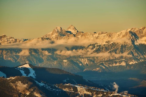 View from Mount Kitzsteinhorn on snow covered mountains