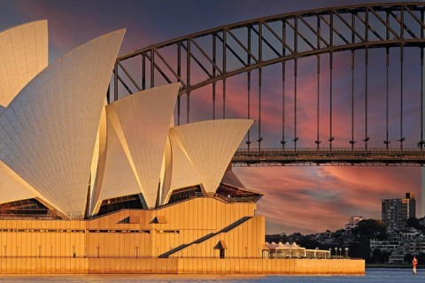 Sydney Opera House seen from the Harbour Bridge