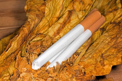 Three Stuffed Cigarettes on Tobacco Leaves
