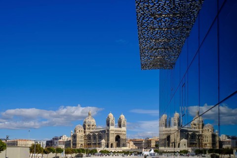 MuCEM - Musee des civilisations de l'Europe et de la Mediterranee with Cathedrale de la Major church