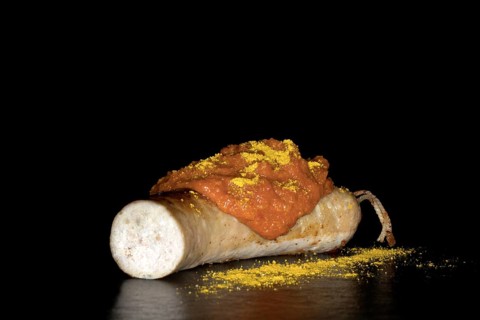 Berlin curry sausage with ketchup and curry powder