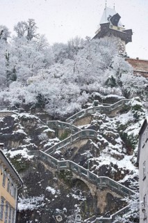 Stairs to the famous Clock Tower on Schlossberg hill