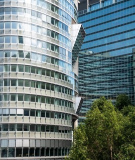 Skyscrapers on the banks of the Danube with Copa Beach