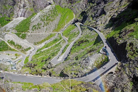Mountain pass in zig-zag narrow switchbacks