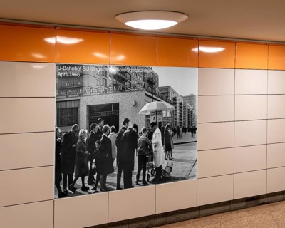 Historic murals on the tiles in the U train station Schillingstrasse