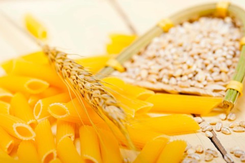 Short Italian pasta penne with durum wheat grains
