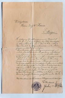 Service contract of the Sparkassa Elbogen in Suetterlin script from 1902