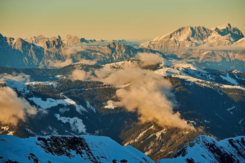 View from Mount Kitzsteinhorn on snow covered mountains