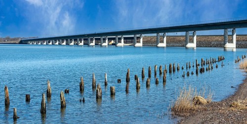 The Ruegen Bridge on the Ruegen Dam between the island and Stralsund