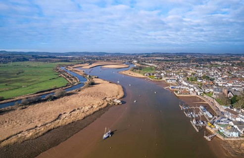 View from a drone over River Exe and Topsham