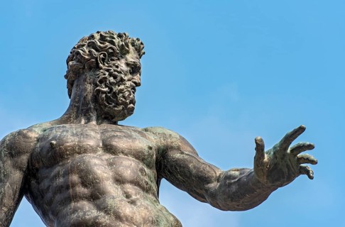 Detail of bronze figure of god Neptune