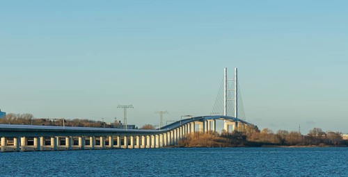 The Ruegen Bridge on the Ruegen Dam between the island and Stralsund