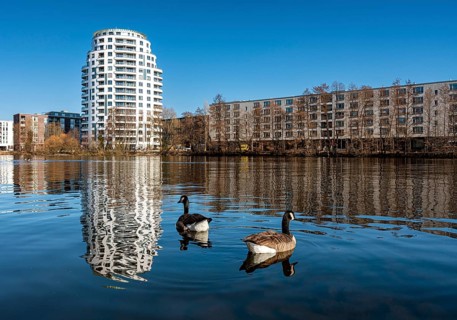 Residential buildings in the new development area of Spandau Wasserstadt on the Havel