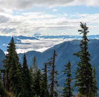 Mountain landscape in clouds