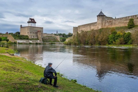 View across the border river Narva