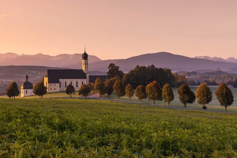 Pastel colours at sunrise at the Wilparting pilgrimage church