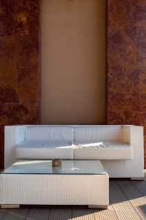 White wicker furniture on the terrace