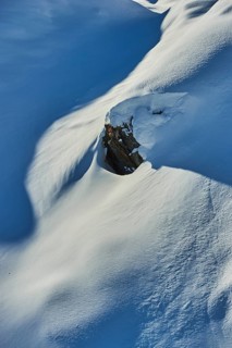 Snow covered rock and snowdrifts on Mount Kitzsteinhorn