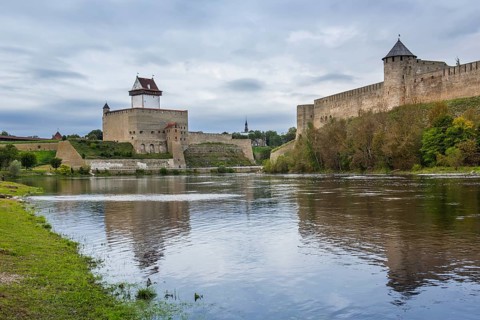 View across the border river Narva