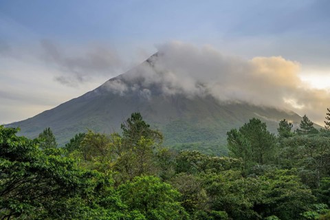 View of Arenal Volcano at sunrise