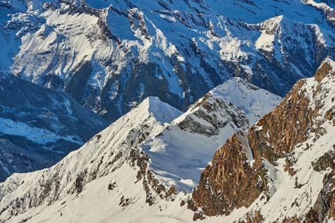 View from Mount Kitzsteinhorn on snow covered mountains