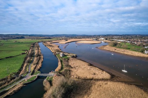 Aerial view over River Exe and Topsham