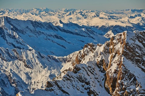 View from Mount Kitzsteinhorn on snow covered mountains