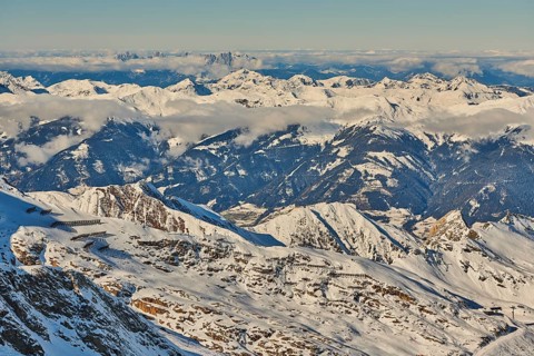 View from Mount Kitzsteinhorn on snow covered mountains