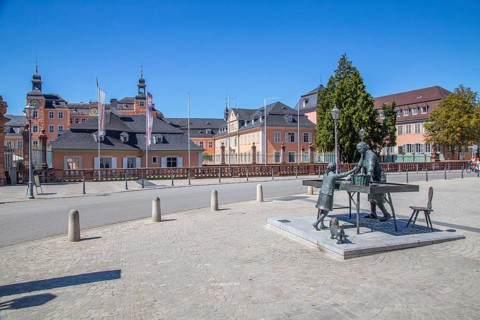 Monument Asparagus Woman in front of the main entrance of Schwetzingen Palace